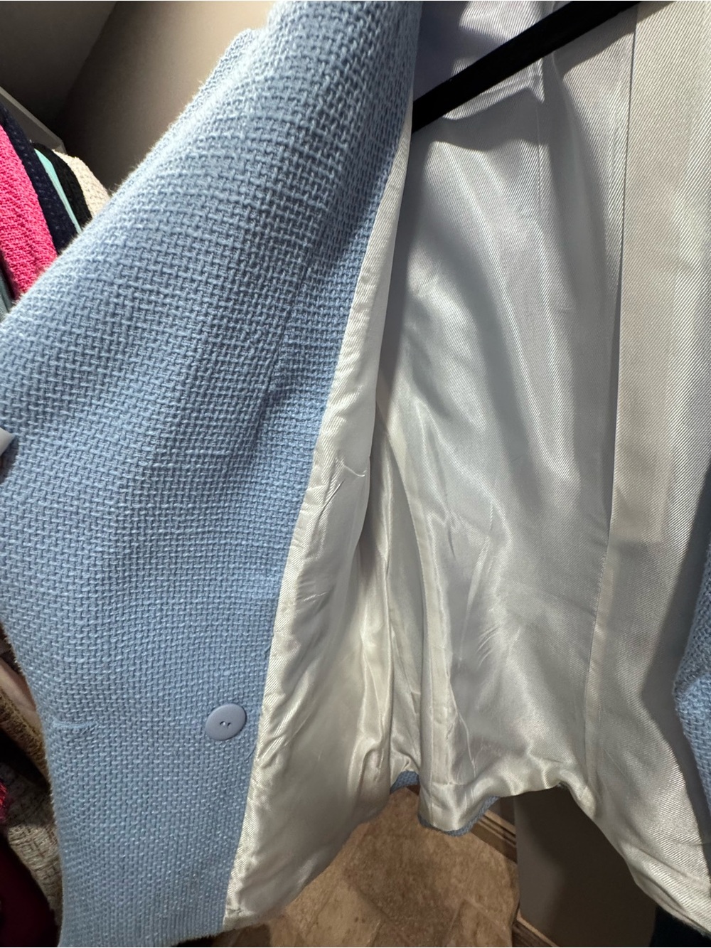 Zara Powder Blue Textured Tweed Double-Breasted Blazer - Picture 4 of 5